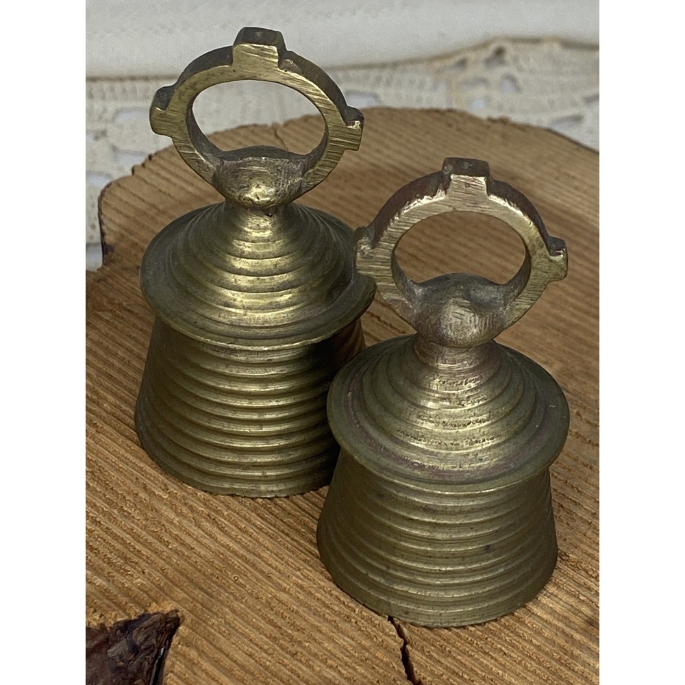Vintage Sarna India Brass Bell Set Boho Ribbed Decorative Camel Bell Mini  2.25"